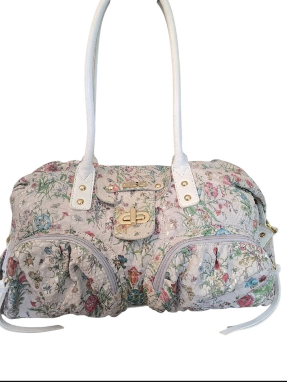 Sharif Vintage Quilted Leather Floral Sequined Shoulder Bag w/ Wristlet In EUC